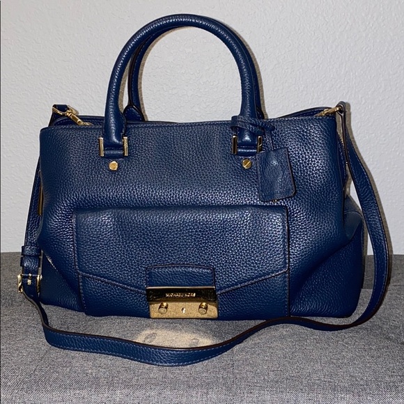 navy blue leather satchel